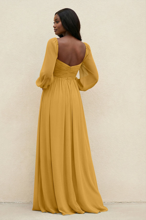 Sweetheart Long Sleeve A - Line Bridesmaid Dress in Marigold - KissProm Bridesmaid Dresses