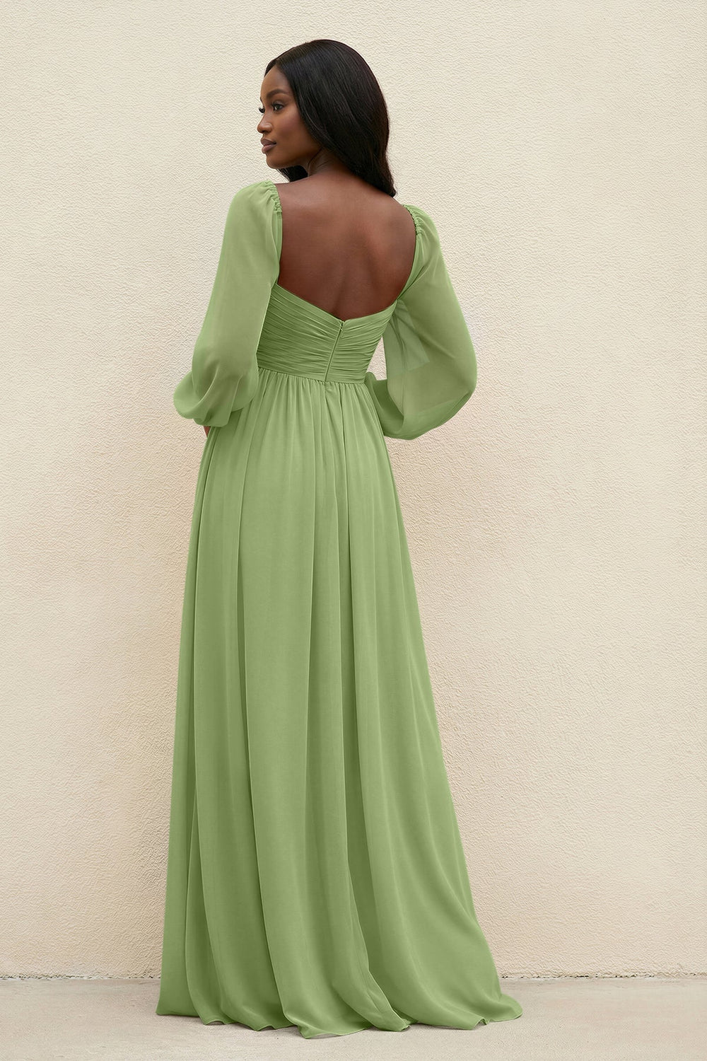 Sweetheart Long Sleeve A - Line Bridesmaid Dress in Matcha - KissProm Bridesmaid Dresses