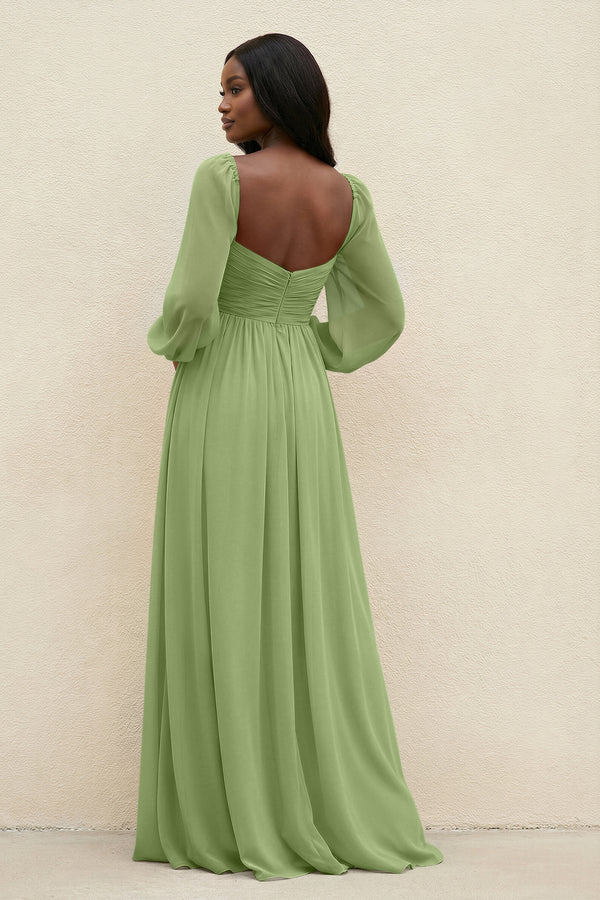 Sweetheart Long Sleeve A - Line Bridesmaid Dress in Matcha - KissProm Bridesmaid Dresses
