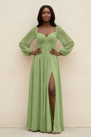 Sweetheart Long Sleeve A - Line Bridesmaid Dress in Matcha - KissProm Bridesmaid Dresses