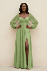 Sweetheart Long Sleeve A - Line Bridesmaid Dress in Matcha - KissProm Bridesmaid Dresses