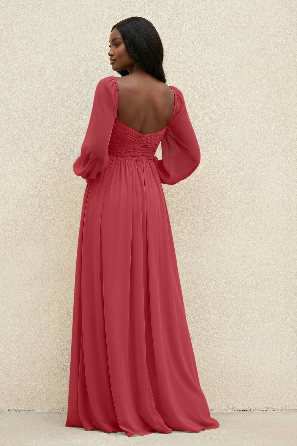 Sweetheart Long Sleeve A - Line Bridesmaid Dress in Merlot - KissProm Bridesmaid Dresses