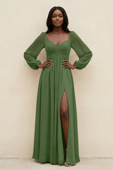 Sweetheart Long Sleeve A - Line Bridesmaid Dress in Moss - KissProm Bridesmaid Dresses