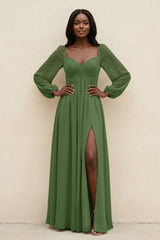 Sweetheart Long Sleeve A - Line Bridesmaid Dress in Moss - KissProm Bridesmaid Dresses