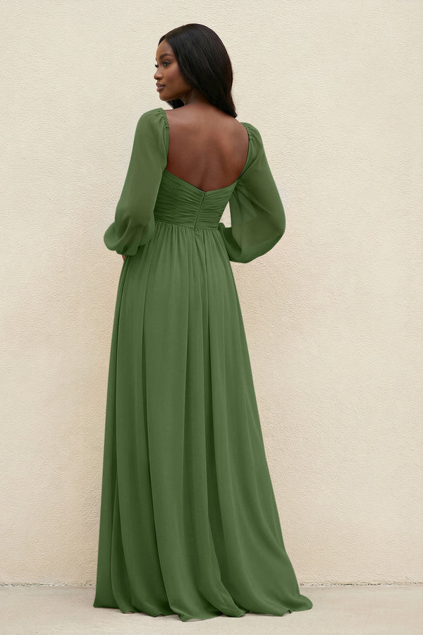 Sweetheart Long Sleeve A - Line Bridesmaid Dress in Moss - KissProm Bridesmaid Dresses