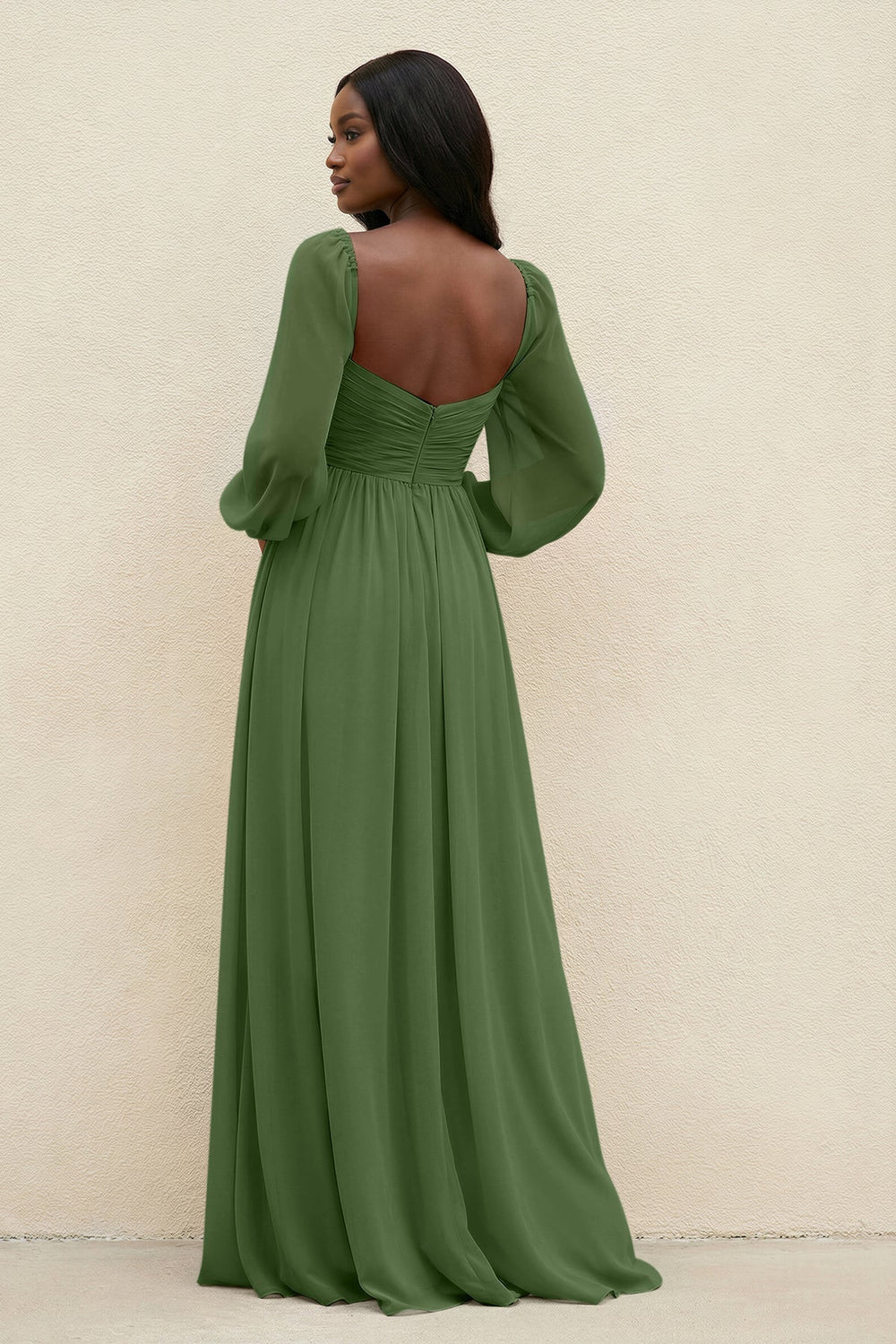 Sweetheart Long Sleeve A - Line Bridesmaid Dress in Moss - KissProm Bridesmaid Dresses