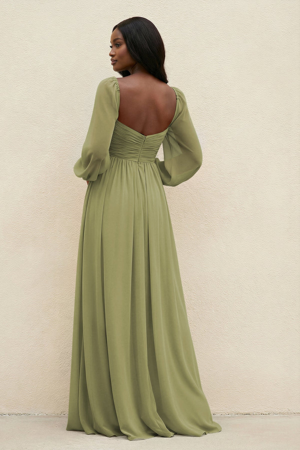 Sweetheart Long Sleeve A - Line Bridesmaid Dress in Moss Green - KissProm Bridesmaid Dresses
