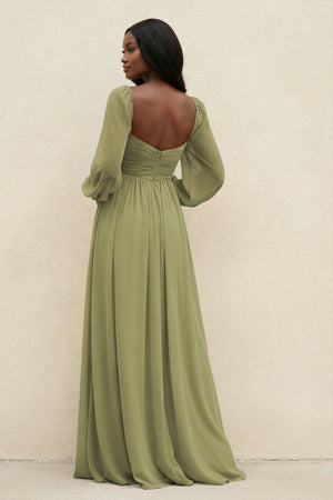 Sweetheart Long Sleeve A - Line Bridesmaid Dress in Moss Green - KissProm Bridesmaid Dresses