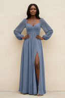 Sweetheart Long Sleeve A - Line Bridesmaid Dress in Neptune - KissProm Bridesmaid Dresses