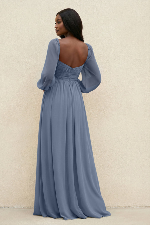 Sweetheart Long Sleeve A - Line Bridesmaid Dress in Neptune - KissProm Bridesmaid Dresses
