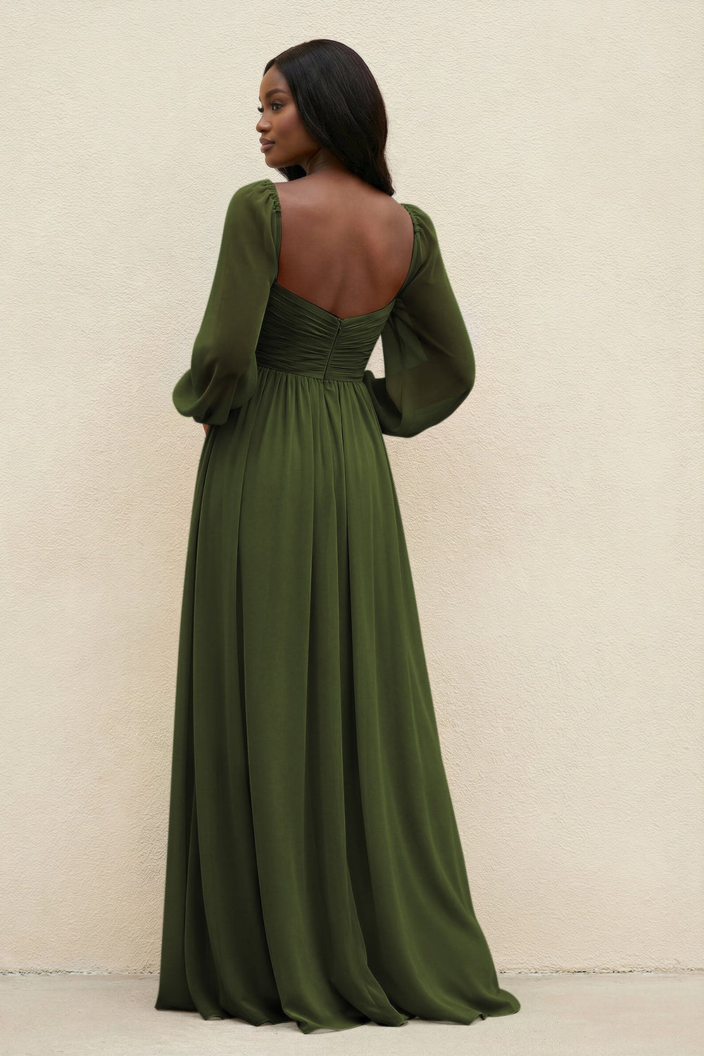 Sweetheart Long Sleeve A - Line Bridesmaid Dress in Olive - KissProm Bridesmaid Dresses