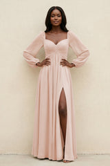 Sweetheart Long Sleeve A - Line Bridesmaid Dress in Pale Blush - KissProm Bridesmaid Dresses