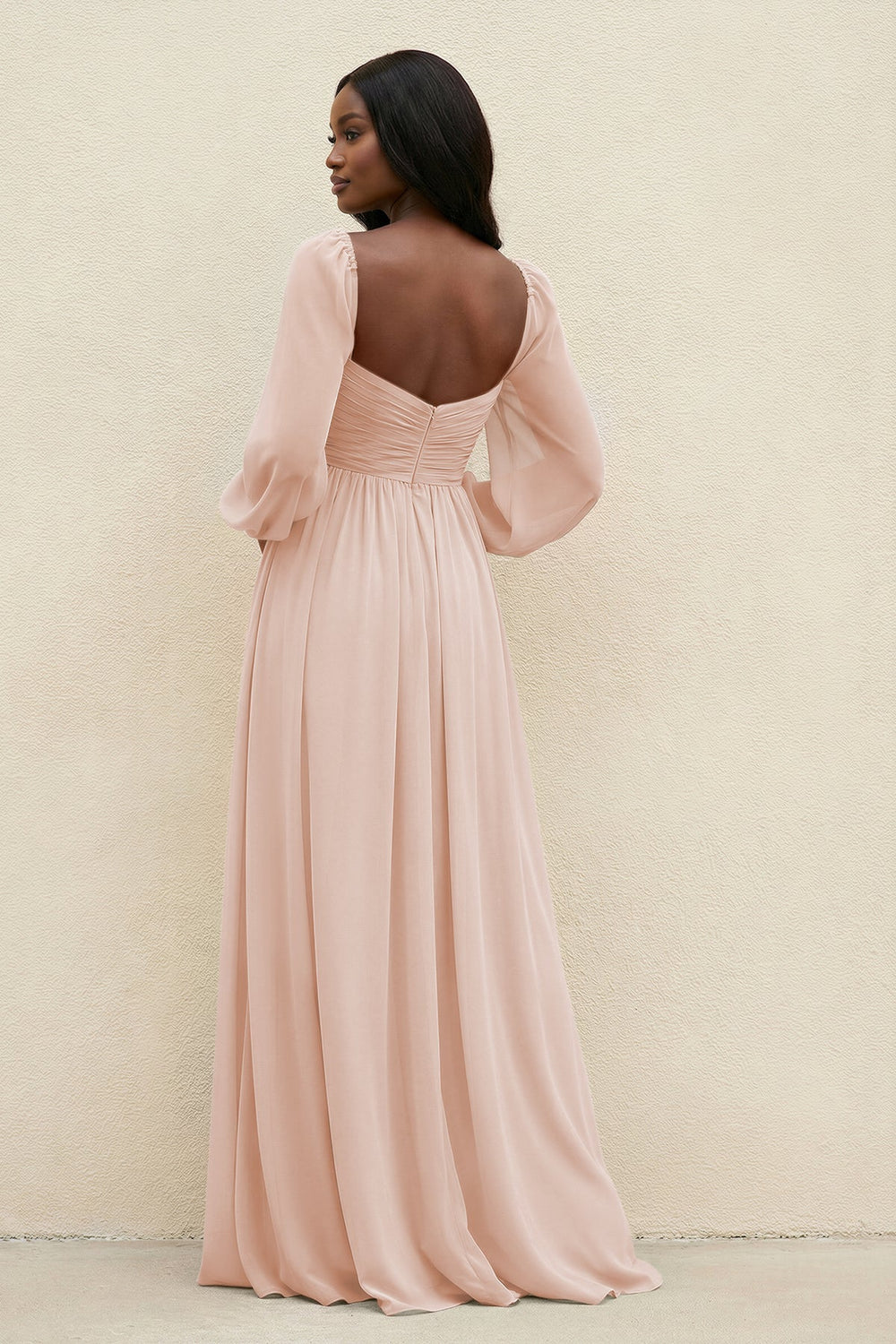 Sweetheart Long Sleeve A - Line Bridesmaid Dress in Pale Blush - KissProm Bridesmaid Dresses