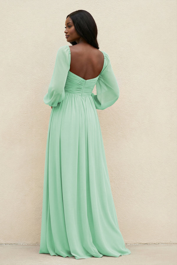 Sweetheart Long Sleeve A - Line Bridesmaid Dress in Pale Pistachio - KissProm Bridesmaid Dresses