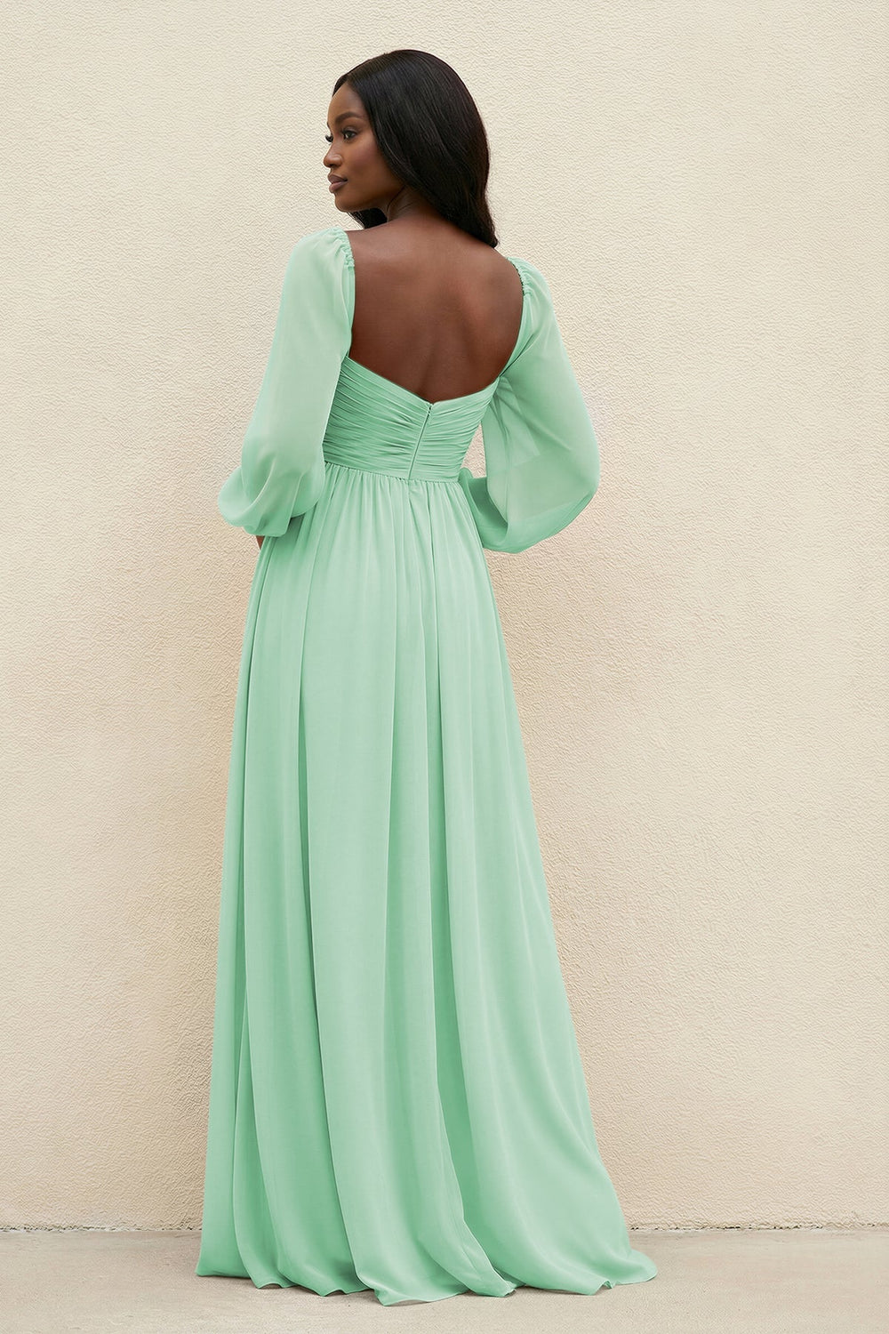 Sweetheart Long Sleeve A - Line Bridesmaid Dress in Pale Pistachio - KissProm Bridesmaid Dresses
