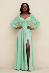 Sweetheart Long Sleeve A - Line Bridesmaid Dress in Pale Pistachio - KissProm Bridesmaid Dresses