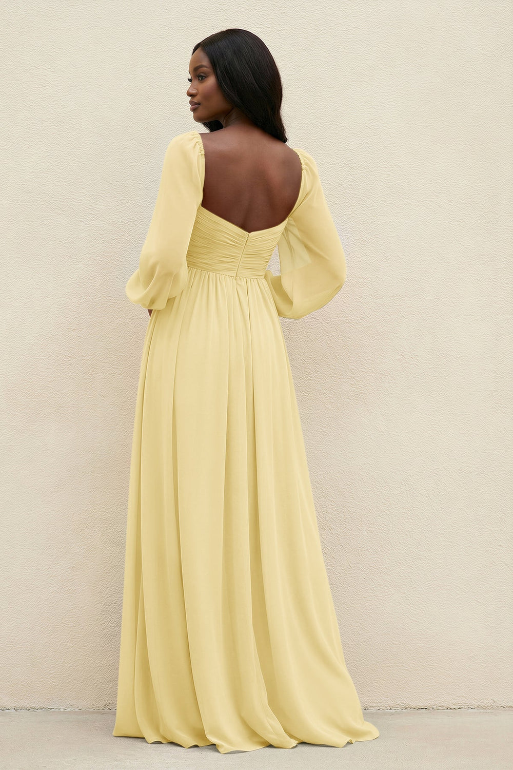 Sweetheart Long Sleeve A - Line Bridesmaid Dress in Pastel Yellow - KissProm Bridesmaid Dresses