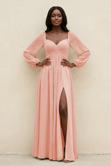 Sweetheart Long Sleeve A - Line Bridesmaid Dress in Rose Petal - KissProm Bridesmaid Dresses