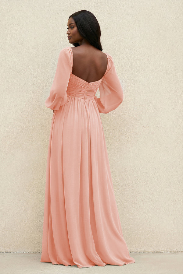 Sweetheart Long Sleeve A - Line Bridesmaid Dress in Rose Petal - KissProm Bridesmaid Dresses