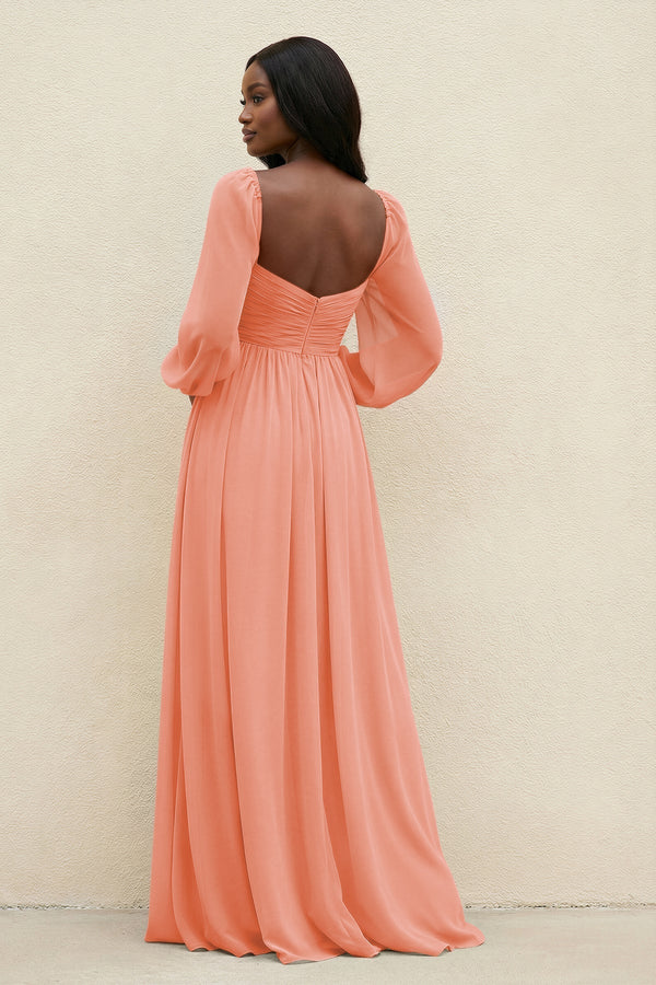Sweetheart Long Sleeve A - Line Bridesmaid Dress in Rosette - KissProm Bridesmaid Dresses
