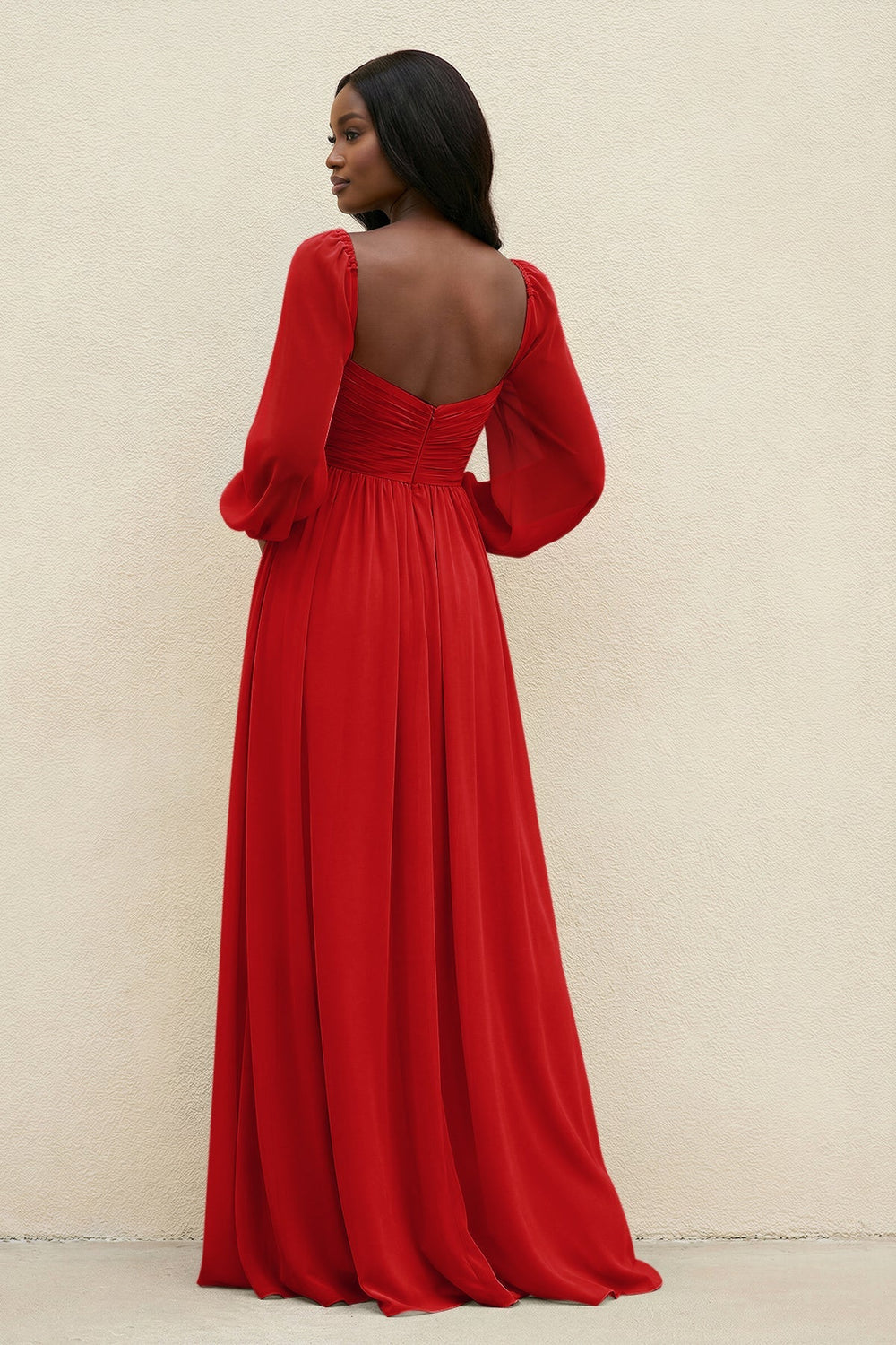 Sweetheart Long Sleeve A - Line Bridesmaid Dress in Ruby Red - KissProm Bridesmaid Dresses