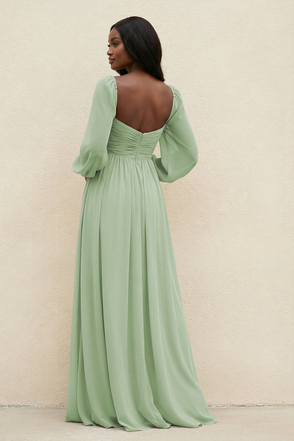 Sweetheart Long Sleeve A - Line Bridesmaid Dress in Sage - KissProm Bridesmaid Dresses