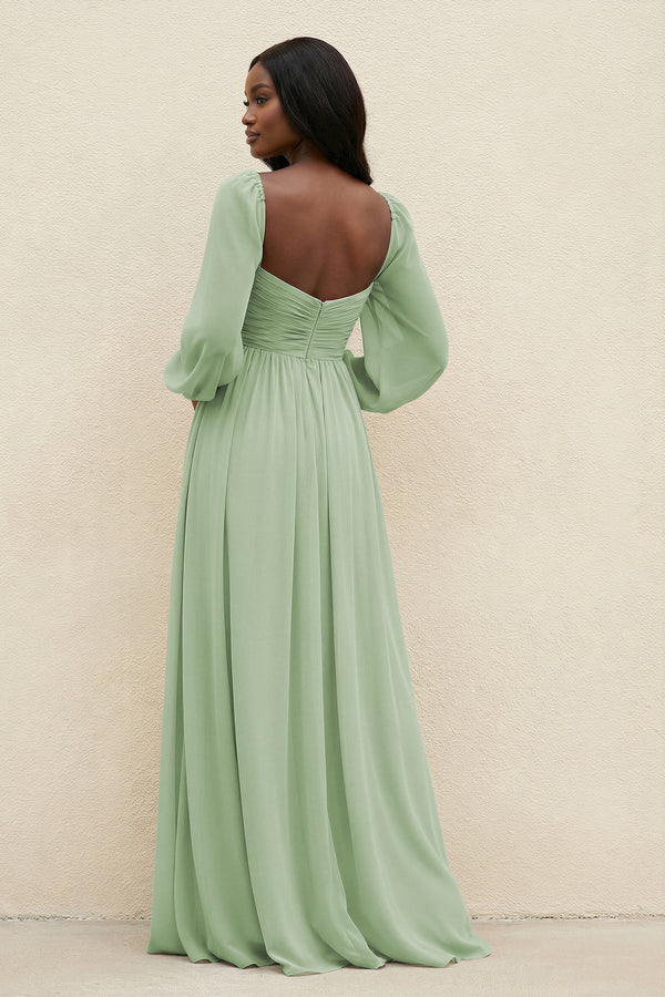 Sweetheart Long Sleeve A - Line Bridesmaid Dress in Sage - KissProm Bridesmaid Dresses