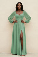 Sweetheart Long Sleeve A - Line Bridesmaid Dress in Sea Glass - KissProm Bridesmaid Dresses