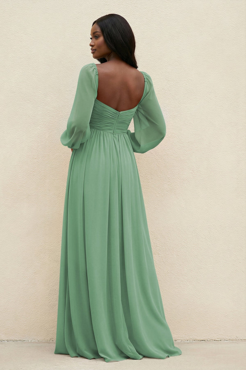 Sweetheart Long Sleeve A - Line Bridesmaid Dress in Sea Glass - KissProm Bridesmaid Dresses