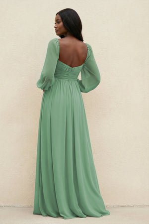 Sweetheart Long Sleeve A - Line Bridesmaid Dress in Sea Glass - KissProm Bridesmaid Dresses