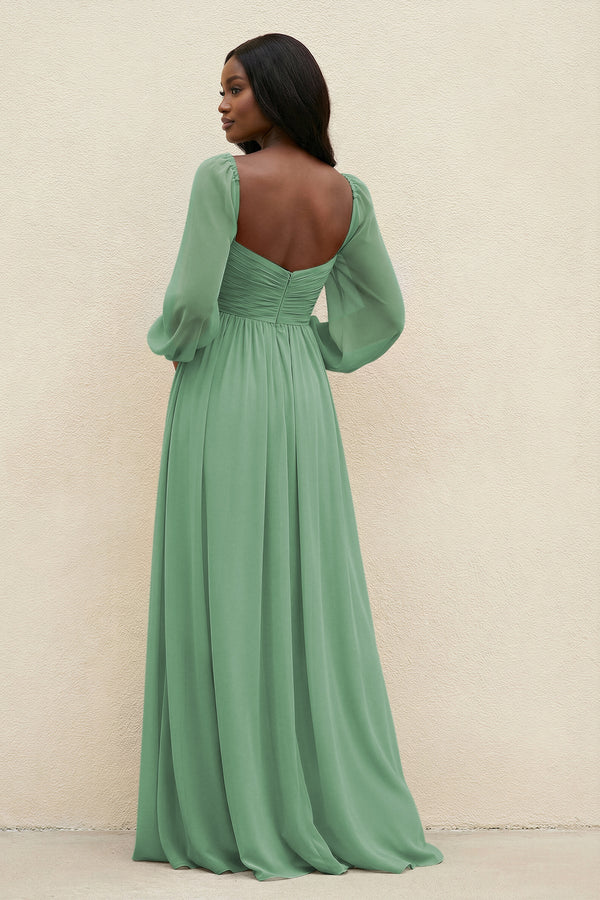 Sweetheart Long Sleeve A - Line Bridesmaid Dress in Sea Glass - KissProm Bridesmaid Dresses