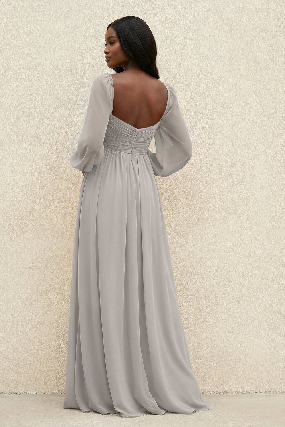 Sweetheart Long Sleeve A - Line Bridesmaid Dress in Silver - KissProm Bridesmaid Dresses