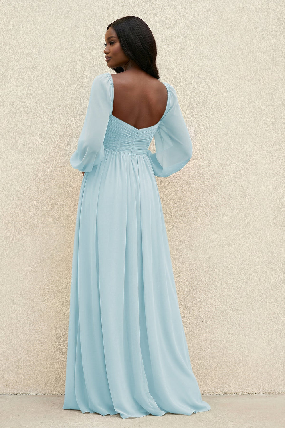 Sweetheart Long Sleeve A - Line Bridesmaid Dress in Sky Blue - KissProm Bridesmaid Dresses