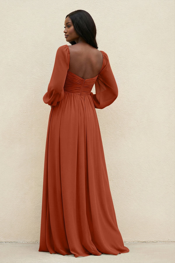 Sweetheart Long Sleeve A - Line Bridesmaid Dress in Spice - KissProm Bridesmaid Dresses