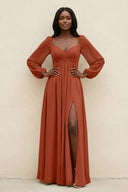 Sweetheart Long Sleeve A - Line Bridesmaid Dress in Spice - KissProm Bridesmaid Dresses