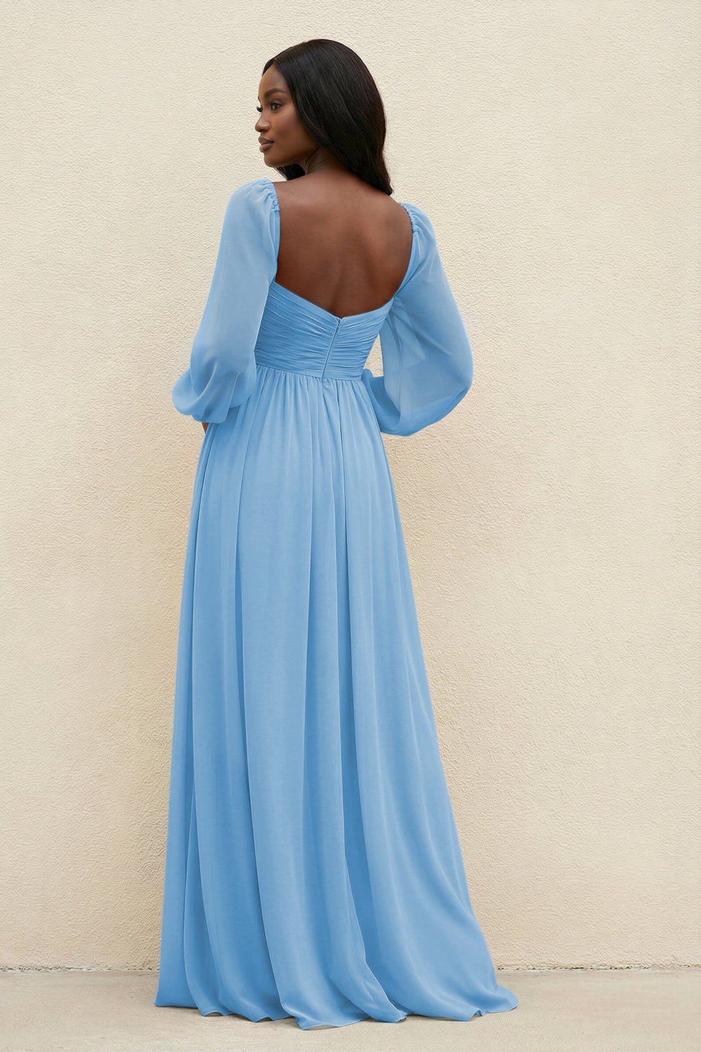 Sweetheart Long Sleeve A - Line Bridesmaid Dress in Steel Blue - KissProm Bridesmaid Dresses