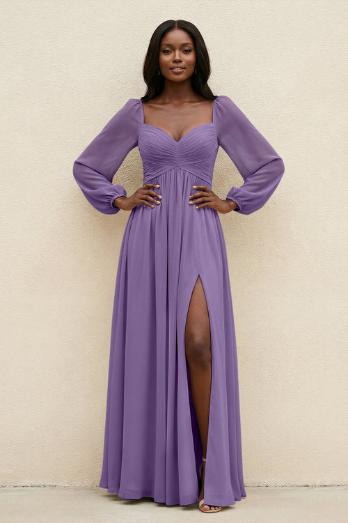 Sweetheart Long Sleeve A - Line Bridesmaid Dress in Tahiti - KissProm Bridesmaid Dresses