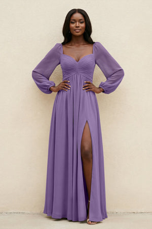 Sweetheart Long Sleeve A - Line Bridesmaid Dress in Tahiti - KissProm Bridesmaid Dresses