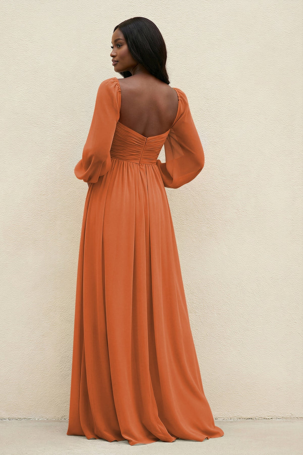 Sweetheart Long Sleeve A - Line Bridesmaid Dress in Terracotta - KissProm Bridesmaid Dresses