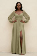 Sweetheart Long Sleeve A - Line Bridesmaid Dress in Thyme - KissProm Bridesmaid Dresses
