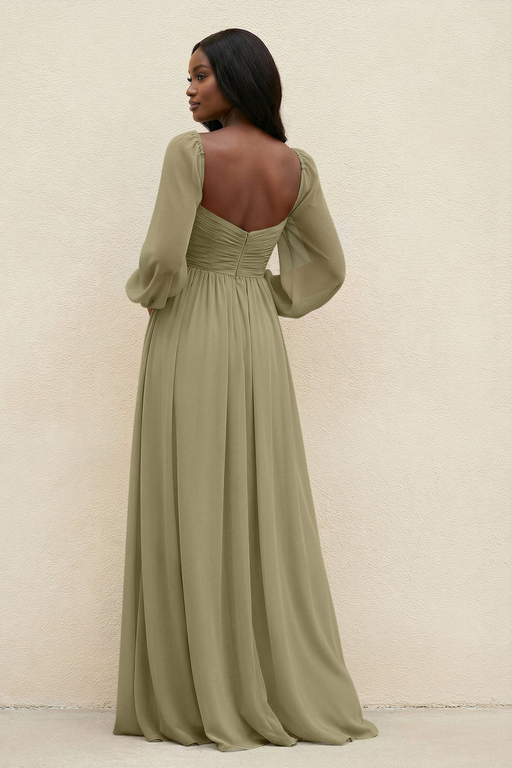 Sweetheart Long Sleeve A - Line Bridesmaid Dress in Thyme - KissProm Bridesmaid Dresses