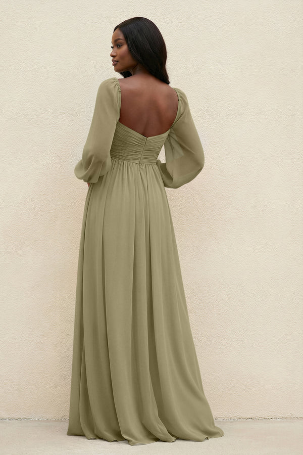 Sweetheart Long Sleeve A - Line Bridesmaid Dress in Thyme - KissProm Bridesmaid Dresses
