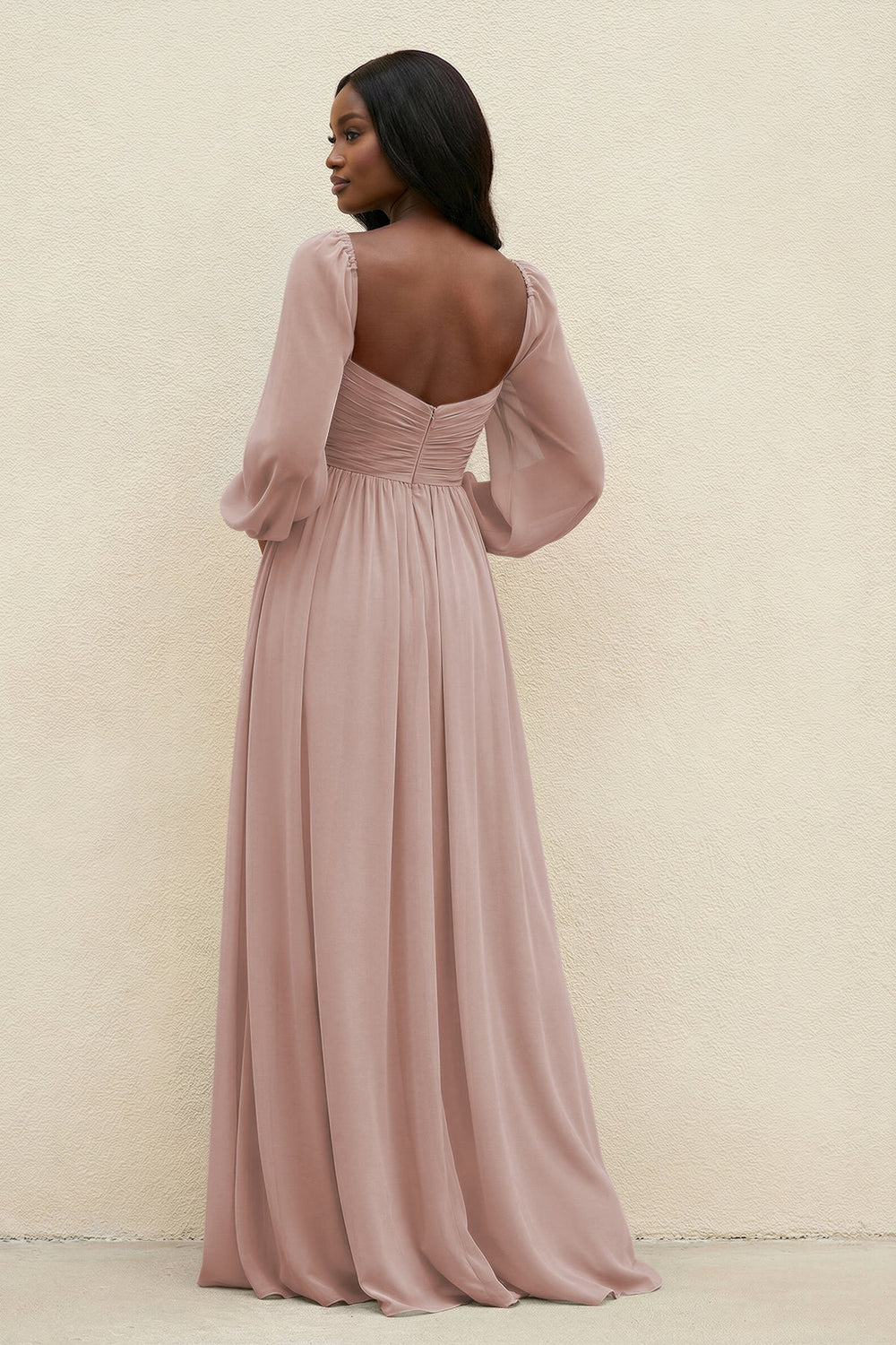 Sweetheart Long Sleeve A - Line Bridesmaid Dress in Toffee - KissProm Bridesmaid Dresses