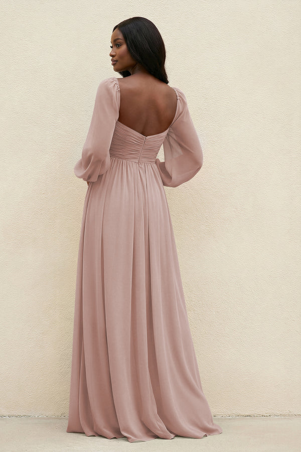 Sweetheart Long Sleeve A - Line Bridesmaid Dress in Toffee - KissProm Bridesmaid Dresses
