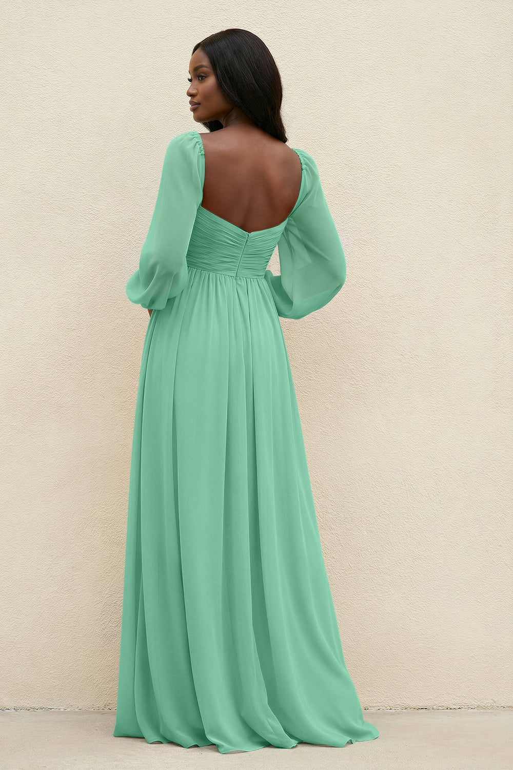 Sweetheart Long Sleeve A - Line Bridesmaid Dress in Turquoise - KissProm Bridesmaid Dresses