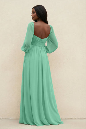 Sweetheart Long Sleeve A - Line Bridesmaid Dress in Turquoise - KissProm Bridesmaid Dresses
