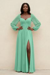 Sweetheart Long Sleeve A - Line Bridesmaid Dress in Turquoise - KissProm Bridesmaid Dresses