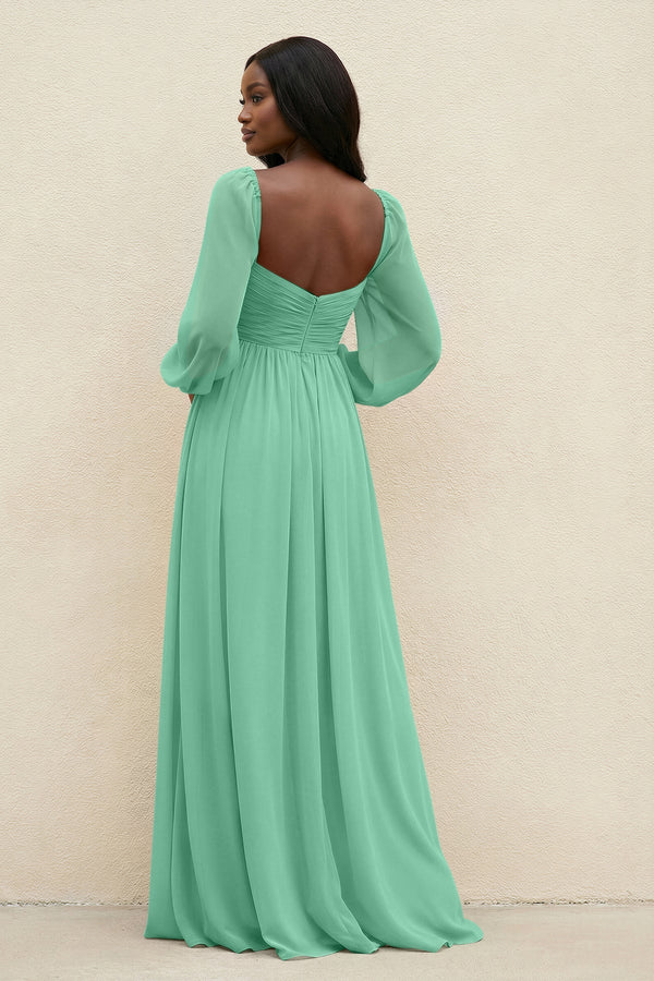 Sweetheart Long Sleeve A - Line Bridesmaid Dress in Turquoise - KissProm Bridesmaid Dresses