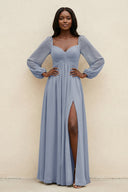 Sweetheart Long Sleeve A - Line Bridesmaid Dress in Twilight - KissProm Bridesmaid Dresses