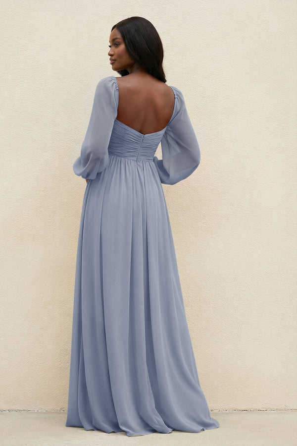 Sweetheart Long Sleeve A - Line Bridesmaid Dress in Twilight - KissProm Bridesmaid Dresses